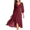 Generic Abito da Donna in Chiffon Primaverile con Scollo a V Maniche Lunghe Pieghettato A Line Lunghezza Midi Abito da Sposa per invitati