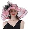 AHDMR Capeline Donna da Matrimonio in Organza - Cappello Elegante a Bordo Largo Anti-Sole/UV per Cerimonia, Chiesa, Sposa - Avvolgibile per Spiaggia, Viaggio, Serata, Rosa, 56/58 cm