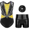 Manyakai Bambina Body Corto Ginnastica Leotardo Danza Senza Maniche Strass Completo Abbigliamento Pattinaggio Artistico Giallo 7-8 anni