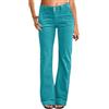 Generisch Jeans da donna a vita alta, stile flare, bootcut, per il tempo libero, jeans da donna usati, vintage, a gamba dritta, pantaloni estivi monocromatici, in tessuto leggero, comodi, eleganti, Celeste., XL