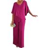 Generic Plus Size Grigio Doppio Strato Tunica Pantalone, Asimmetrico Flowy SetWomen's 2 Pezzi Set Solido Scollo a V Pantaloni Suit, Rosso rosato, XL