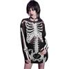 JasmyGirls Camicia da Donna a Maniche Lunghe con Scheletro di Halloween, Trasparente, in Tessuto a Rete, Camicetta da Rave, Nero, XS/S