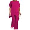 Generisch Completo pantalone da donna in chiffon e tulle, elegante set da due pezzi, per moda da sera, abbigliamento festivo, taglie forti, per matrimoni e cocktail party, Rosa rosso, XL