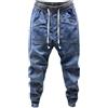 SHINROAD Elastico Vita Jeans Primavera Autunno Uomini Coulisse Tasche Design Denim Pantaloni Tinta unita Casual Cargo Harem, Blu, M