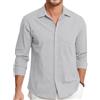 HISDERN Camicie in Lino e Cotone Uomo Manica Lunga Causal Bottoni Regular Fit Estiva Leggere Camicia Spiaggi Shirts con Taschino