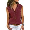 EFOFEI Camicia da Lavoro da Donna Utile Casual Camicetta Colorata Senza Maniche Top Tinta Unita Bordeaux M