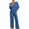 HAOLEI Pigiama Donna Invernale Due Pezzi Manica Lunga Pantaloni Lunghi Casual Scollo a V Top Elastico in Vita Pantaloni A Gamba Larga con Tasca Completi Tuta Abbigliamento Comodo Casual per La Casa