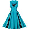 AXOE Donna Vestito Anni 50 Vintage Linea A con Puntini Contrasto Abito da Cerimonia per Festa Cocktail Matrimonio Cotone Elastico Turchese, Taglia 42, S