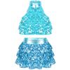 Loodgao Vestito Latino Bambina 3-16 Anni Paillettes Gonna Tulle Ballo Salsa Tango Rumba Bachata Costume Danza Sportivo Top Corto Moda Bambino Blu 5-6 Anni