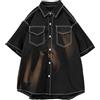 SHINROAD Camicia da uomo giovane leggera autunno primavera vestibilità ampia stile giapponese monopetto risvolto mezza manica bottoni morbidi traspiranti media lunghezza streetwear