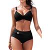 FemiChic Bikini Vita Alta Costume da Bagno a 2 Pezzi per Donna Top con Reggiseno Rimovibile e Spalline Regolabili Bottom Alto con Chiusura Schiena Decorazioni in Metallo