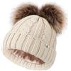 Creekstone Cappelli Invernali Foderati in Raso per Capelli Ricci, Caldi Berretto a Maglia con Doppio Pompon per Donne, Pom Pom Beanie