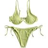 ZAFUL - Costume da bagno/bikini da donna a due pezzi con ferretto, motivo leopardato, incrociato, push-up, a vita alta, verde, S