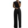 Minetom Jumpsuit da Donna Elegante Pizzo Tinta Unita Playsuit Tuta Cerimonia Cocktail Overall Monopezzi Tutine A Nero M