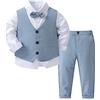 LiiYii Completi da Gentiluomo per Neonato Bow Tie Camicia Bianca + Gilet Panciotto + Pantaloni Toddlers Abito da Battesimo Cerimonia Nozze Uniforme Scuola Azzurro 9-12 Mesi