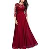 Minetom Vestito da Cerimonia Donna Stile Impero Linea ad a Manica a 3/4 Pizzo Chiffon Nozze Cocktail Maxi Abito Lungo C Vino Rosso 48