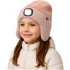 ATNKE Bambini LED Illuminato Berretto Cappello con Paraorecchie,USB Ricaricabile 4 LED Corsa Cappello Lampada Invernale Calda Pile Foderato Beanie Regali per Ragazzi e Ragazze/Skin Pink