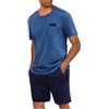 Uniexcosm Pigiama Uomo Cotone Maniche Cortepigiama da Uomo Girocollo con Tasche sul Petto Pigiama Corto Uomo Cotone Blu Cobalto XL