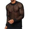 AIEOE Camicia a rete da uomo trasparente a maniche lunghe trasparente sottile e traspirante, Nero 02., XXL