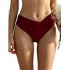 SHEKINI Fondo Bikini per Donna Triangolo Classico Ruched Bikini Nuoto Tronchi Culotte Slip Costumi da Bagno Pantaloncini da Spiaggia (M, Vino Rosso)