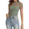 SHAPERIN Donna Body Manica Corta Collo Alto Bodys a Rete Trasparente Arricciato Body Maglietta Elegante per Uscire Feste Club