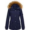 TOMEEK Giacca Invernale Donna con Cappuccio Caldo Parka Cappotto Pile Donna con Zip Giubbotto Antivento Casual Imbottito con Tasche Pelliccia Media Lunghezza da Esterno Sci(Blu Navy,S)
