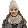 Vivisence Set Invernale Da Donna Con Cappello E Scaldacollo A Doppio Giro Realizzato In Filato Caldo E Morbido Perfetto Per Protezione Dal Freddo Stile Elegante E Classico, Beige,Taglia Unica