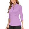 Soneven Camicetta Donna Elegante Camicia a 3/4 Maniche Polo da Golf Donna a Maniche Lunghe Lady Office Camicetta Estiva con Volant Colletto Stretto Top, Lilla, S