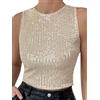 iSpchen Top Camicetta a Fascia con Perline da Donna Slim Fit da Indossare Primavera 2024 Chic da Strada,Oro,S