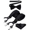 HISDERN Bretelle da Uomo Nero Plaid Eleganti Regolabile 6 Clips di e Forma a Y Elastica Bretelle Papillon e Fazzoletto da Taschino Set