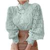 Minetom Donna Camicia Manica Lunga Blusa Elegante Maglietta Camicie in Pizzo Tinta Unita Oversize Scollo a V Shirt Top D Verde Chiaro S