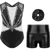 Manyakai Bambina Body Corto Ginnastica Leotardo Danza Senza Maniche Strass Completo Abbigliamento Pattinaggio Artistico Bianco 15-16 anni
