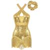 LiiYii Body Latino da Donna con Paillettes Leotard con Nappe Scintillanti Body Ginnastica Costume Danza Moterna Jazz Hip Hop Performance