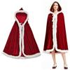 YAJIMAOY Mantello Natalizio con Cappuccio, Mantello di Natale Rosso Velluto per Donna, Uomo e Bambini, Costume di Babbo Natale per Cosplay e Feste