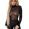 NBBNYJ Body da Donna a Maniche Lunghe Collo a lupetto Pizzo Trasparente Elegante Stampa zebrata Sexy Lingerie Bodysuit
