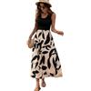 XFSRG Vestito Donna Senza Manica Stampa Floreale Abiti Estivo Elegante Scollo Rotondo Vestiti da Casual Cocktail Party(Beige/M)