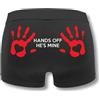 SmartyPants Boxer con scritta in inglese Hands Off He's Mine, divertente e divertente, con scritta in lingua inglese Keep Off, per marito, partner, fidanzato, San Valentino, anniversario