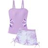 Happy Cherry Bambina Tankini Set 2Pz Ragazze Costume da Bagno Stampa Hawaiana Estivo Swimwear ad Asciugatura Rapida con Imbottitura Rimovibile Viola 11-12 Anni