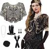 PLULON 10 Pezzi Flapper Anni '20 Grande Gatsby Set di Accessori Moda Roaring Anni '20 Set a Tema con Fascia Copricapo Guanti Neri Lunghi Collana Orecchini per Le Donne