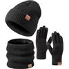 FISFET Set invernale da uomo e donna, con cappello, sciarpa, guanti, foderati in maglia, caldi guanti touch screen, berretto, scaldacollo, scaldacollo, scaldacollo, scaldacollo, scaldacollo,