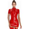 PARUPRUP Donna Sexy Pelle Cerniera Frontale Mini Vestito Latex Wetlook Bobycon Clubwear Festa Hot Babydoll (IT, Testo, S, Regular, Regular, Manica Corte Rosso)