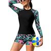 SHEKINI Donne 2 pezzi protezione eruzioni cutanee manica lunga costumi da bagno protezione solare surf camicia costume da bagno nuoto, nero+vacanza, L
