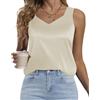 Karcermee Canottiera da donna in raso di seta, con scollo a V, casual, senza maniche, camicette, canotte basic setose (champagne, M), M