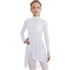 Yhong Vestito Pattinaggio Artistico con Maniche Lunghe Bambine Maillot con Gonna Irregolare Vestito Gimnastica Ritmica Costume Ballerina Bianco 7-8 Anni