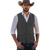 Solovedress, gilet da uomo in pelle scamosciata, panciotto da completo, vestibilità normale, stile vintage, in pelle sintetica, western, cowboy, grigio., XXL