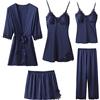 Comilaka Superora Pigiami Donna 5 Pezzi in Seta Pigiama Sleepwear Indumenti da Notte con Pizzo Canotta Pantaloni Lunghi Set