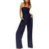 Minetom Jumpsuit Donna Elegante Senza Spalline Tinta Unita Tuta a Gamba Larga Pantaloni Cerimonia Cocktail Monopezzi Tutine A Blu M