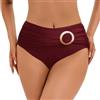 NLAND Costume da Bagno Donna Bikini a Vita Alta Slip Bikini Elegante con Design Circolare da Bagno Ruched Bassa Spiaggia Pantaloncini,Bordeaux M