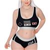 LittleForBig Donne Camisole e Mutandine in Cotone Sportivo Loungewear Bralette Set - Let's Play Gamer Girl Nero