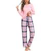 Aseniza Pigiami Invernali Donna Pigiama Cotone Donna Lungo Leggero Pigiama Caldo in Due Pezzi Top a Maniche Lunghe e Pantaloni Scozzesi con Tasche Laterali(1055-Rosa,S